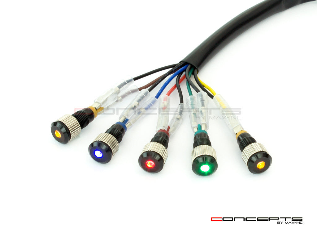 Universal DIY 12V CNC Aluminium Dash Light Assembly - 5 Indicator Lights (Amber/Red/Green/Blue), Wiring Harness for Cafe Racers, Custom Bikes, Classic Cars