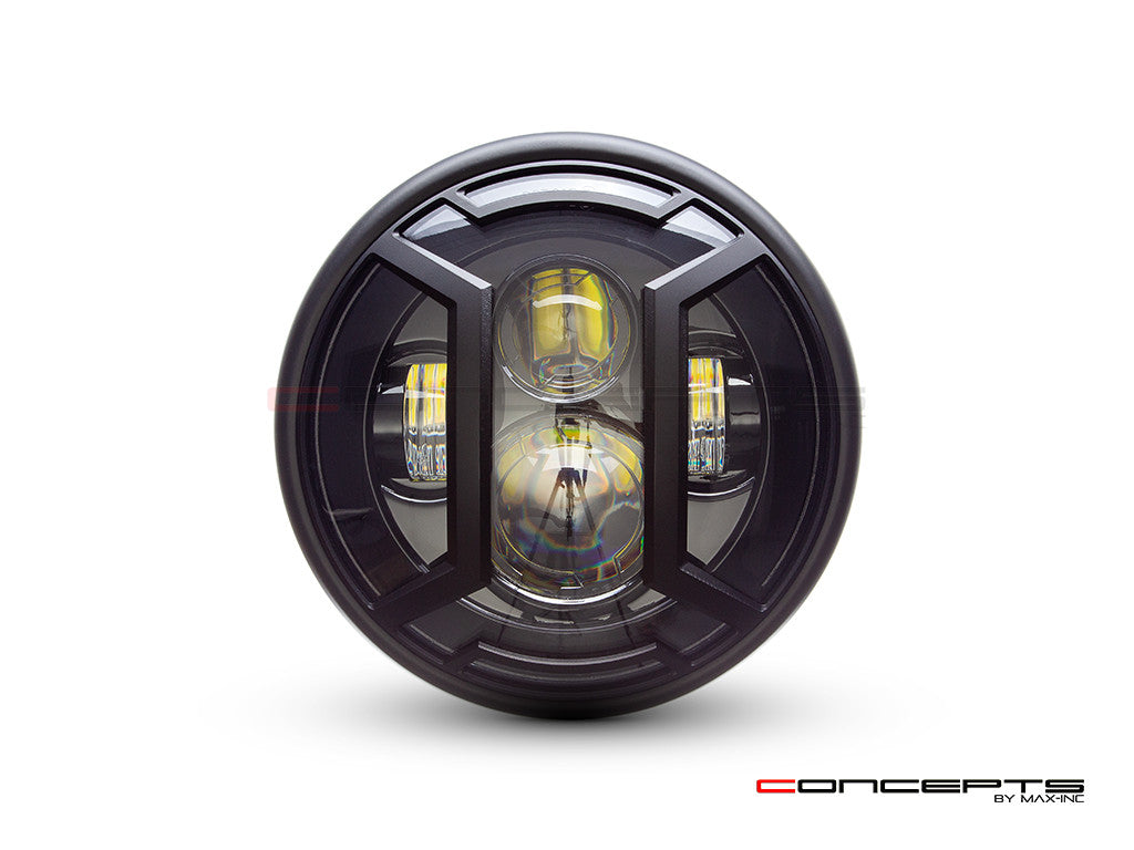 7.7" Matte Black Multi Projector LED Headlight + Armour Cover-Front