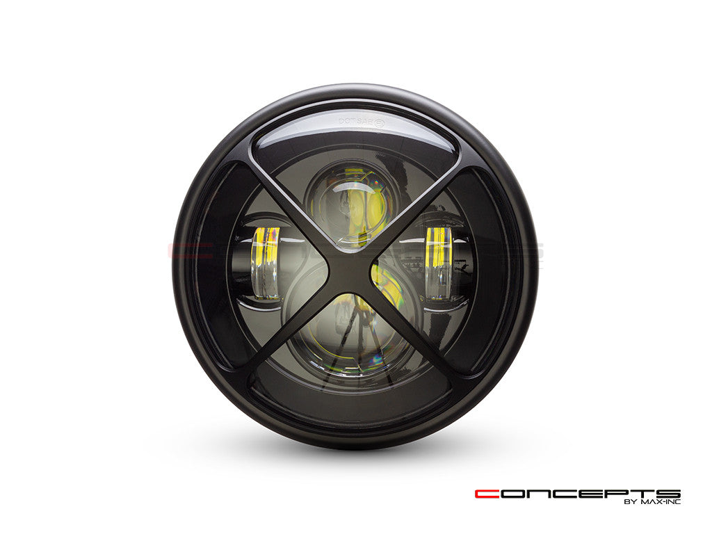 7.7" Matte Black Multi Projector LED Headlight + X Cross Cover-Front