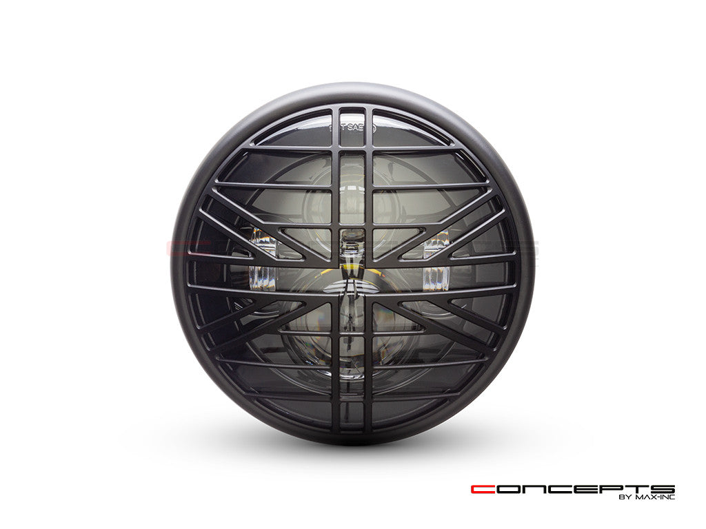 7.7" Matte Black Multi Projector LED Headlight + Union Jack Cover-Front