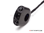CNC-machined motorcycle handlebar switch with blue LED illumination