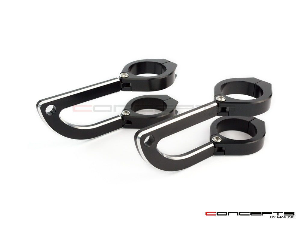 Max Rogue CNC T6061 Headlight Brackets - 2-Piece Contrast Clamps 32-59mm for Scramblers & Urban Bikes (Black/Silver)