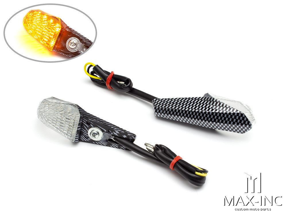 Carbon Pattern License Plate Mount Mini LED Turn Signals / Indicators - Emarked