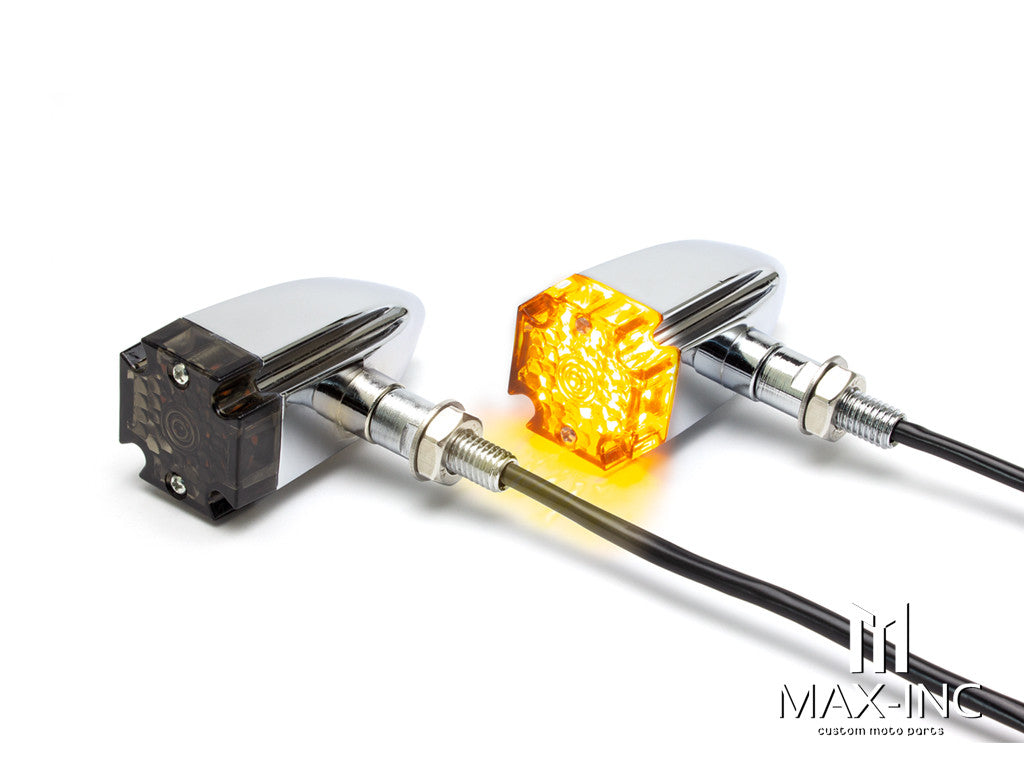 Maltese Cross Chrome Alloy Custom LED Turn Signals - Smoked Lens
