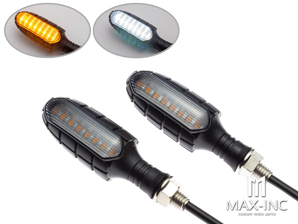 Black Grenade Integrated LED Sequential Turn Signals + Daytime Running Lights