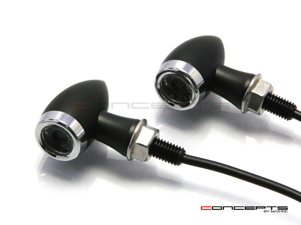 MAX Chubby Matte Black + Chrome Machined Aluminium Micro LED Indicators / Turn Signals