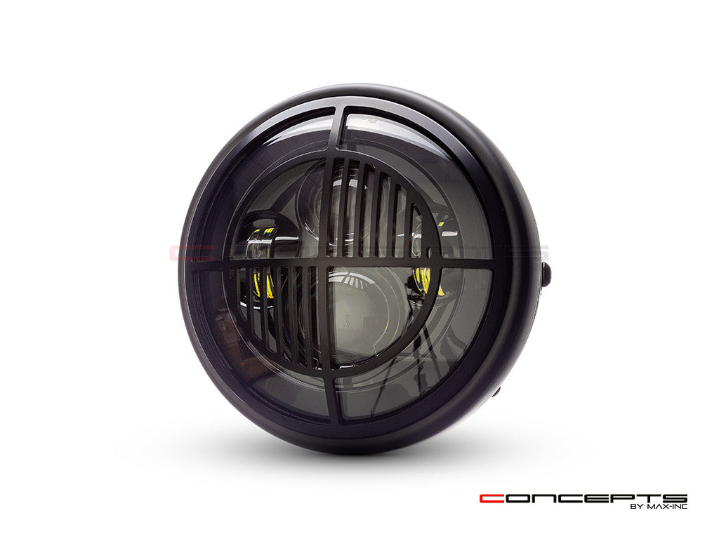 7.7" Matte Black Multi Projector LED Headlight + Beemer Grill Cover