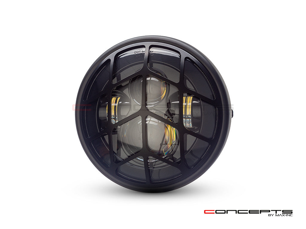 7.7" Matte Black Multi Projector LED Headlight + Spyder Grill Cover