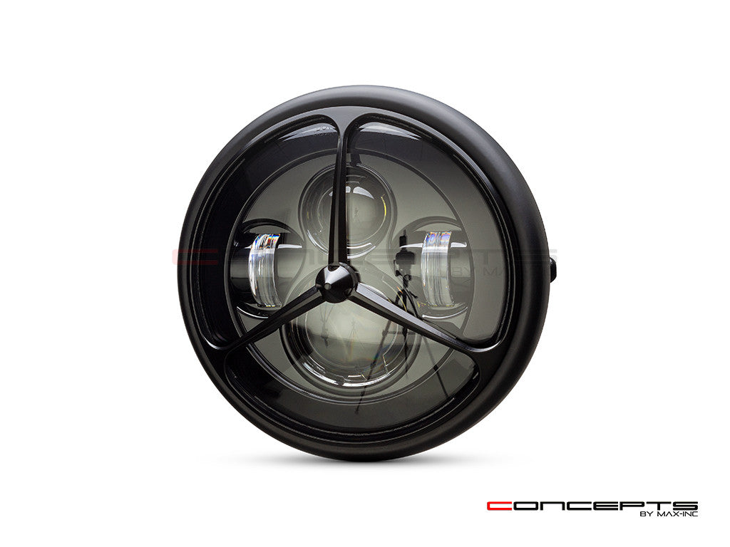 7.7" Matte Black Multi Projector LED Headlight + Tri-Benz Grill Cover