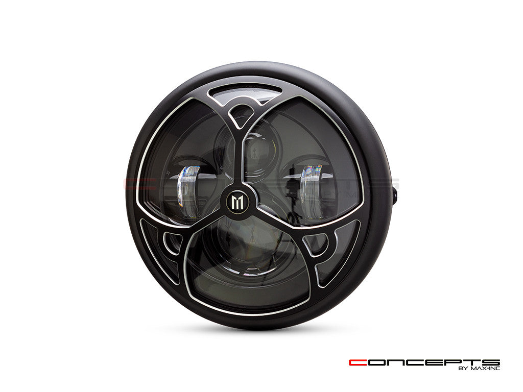 7.7" Matte Black + Contrast Multi Projector LED Headlight + Tri-Deco Grill Cover