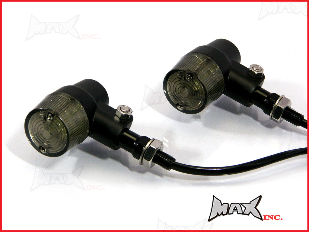 Black Alloy Retro LED Turn Signals / Indicators - Smoked Lense