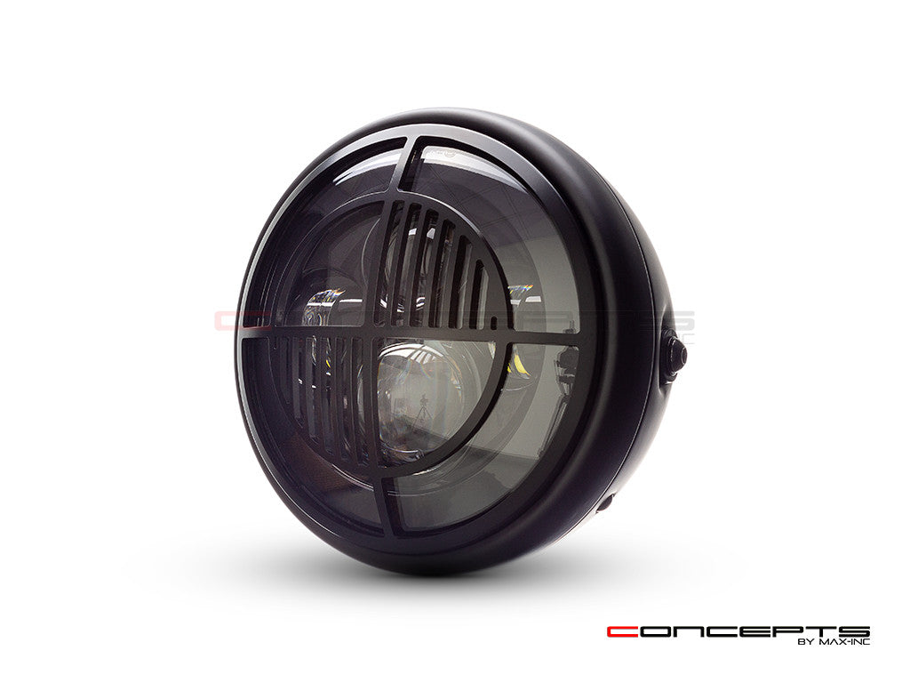 7.7" Matte Black Multi Projector LED Headlight + Beemer Grill Cover