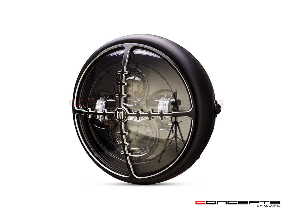 7.7" Matte Black + Contrast Multi Projector LED Headlight + Cross Hairs Grill Cover