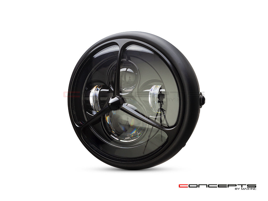 7.7" Matte Black Multi Projector LED Headlight + Tri-Benz Grill Cover