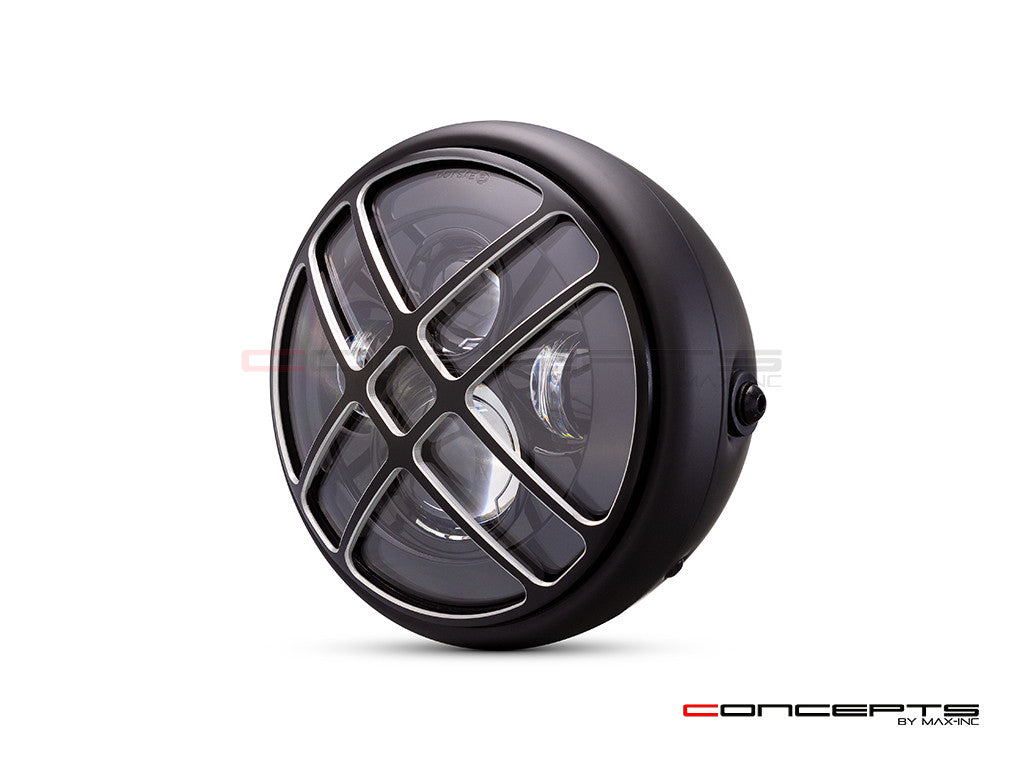 7.7" Matte Black + Contrast Multi Projector LED Headlight + Titan Grill Cover