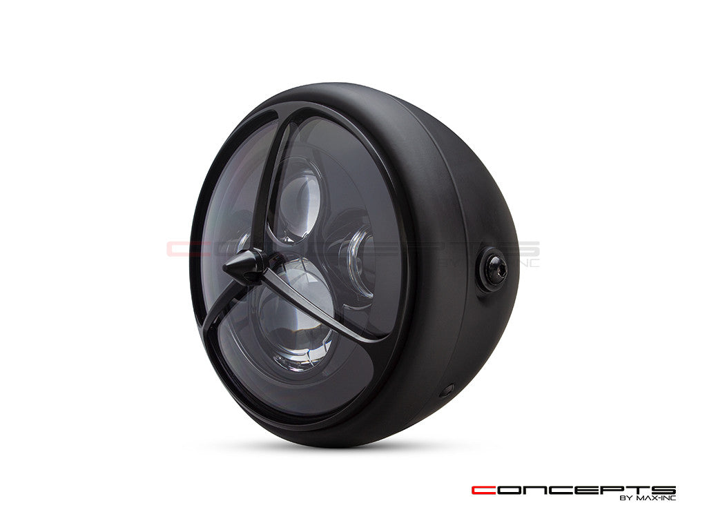 7.7" Matte Black Multi Projector LED Headlight + Tri-Benz Grill Cover