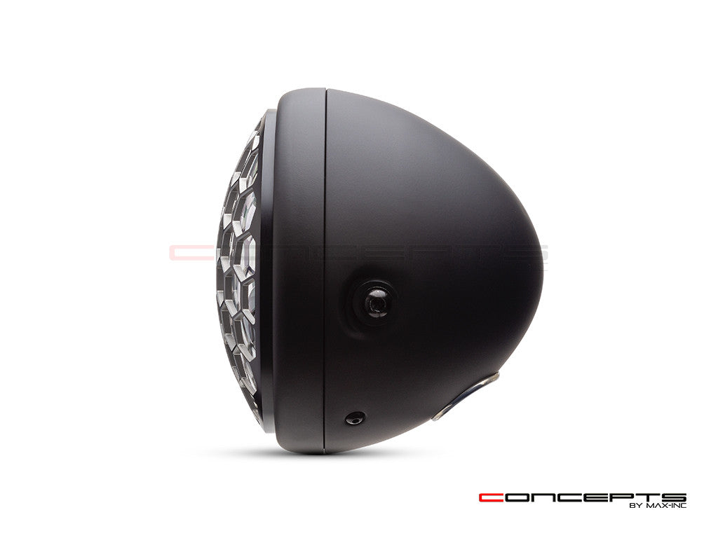 7.7" Matte Black + Contrast Multi Projector LED Headlight + Honeycomb Grill Cover-Side