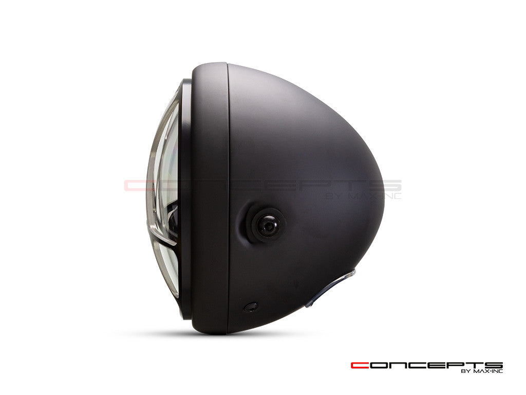 7.7" Matte Black + Contrast Multi Projector LED Headlight + Anarchy Grill Cover-Side