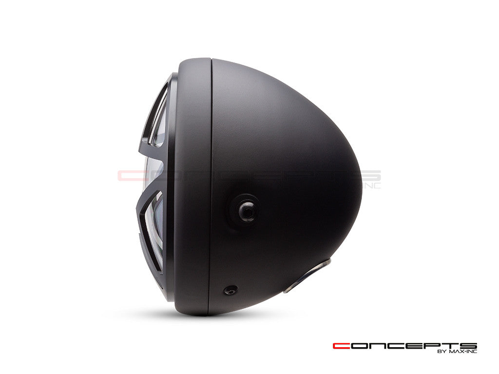 7.7" Matte Black Multi Projector LED Headlight + Big Star Grill Cover-Side