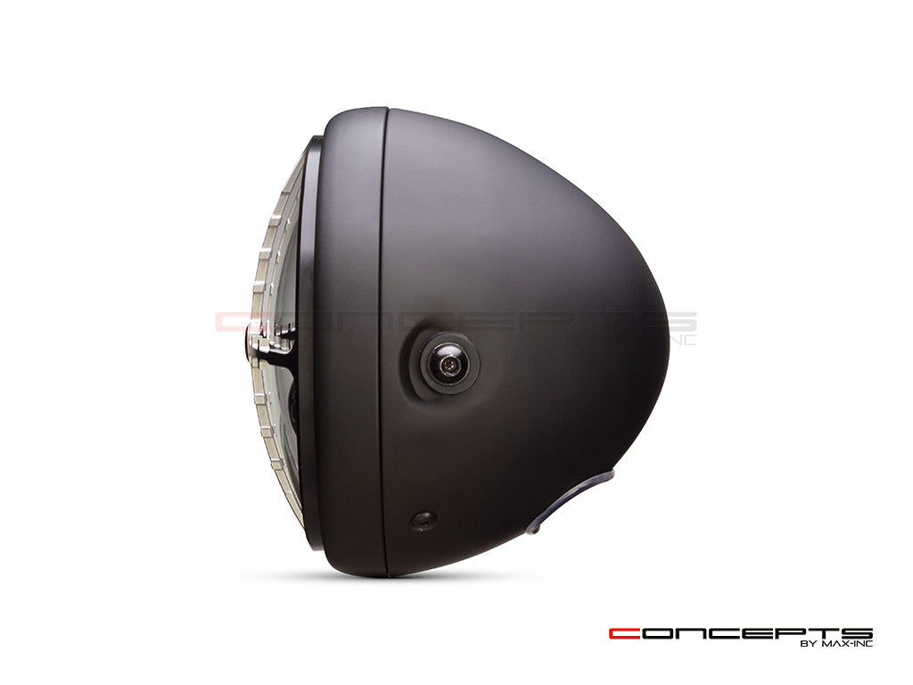 7.7" Matte Black + Contrast Multi Projector LED Headlight + Cross Hairs Grill Cover-Side