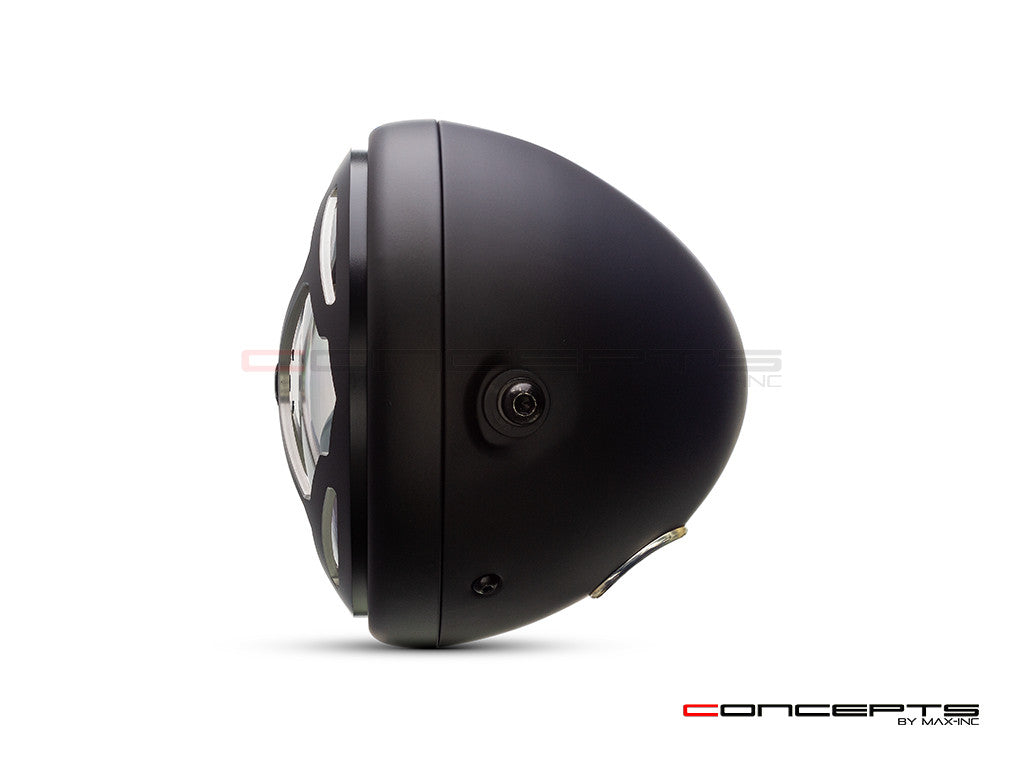 7.7" Matte Black + Contrast Multi Projector LED Headlight + Rukis Grill Cover-Side