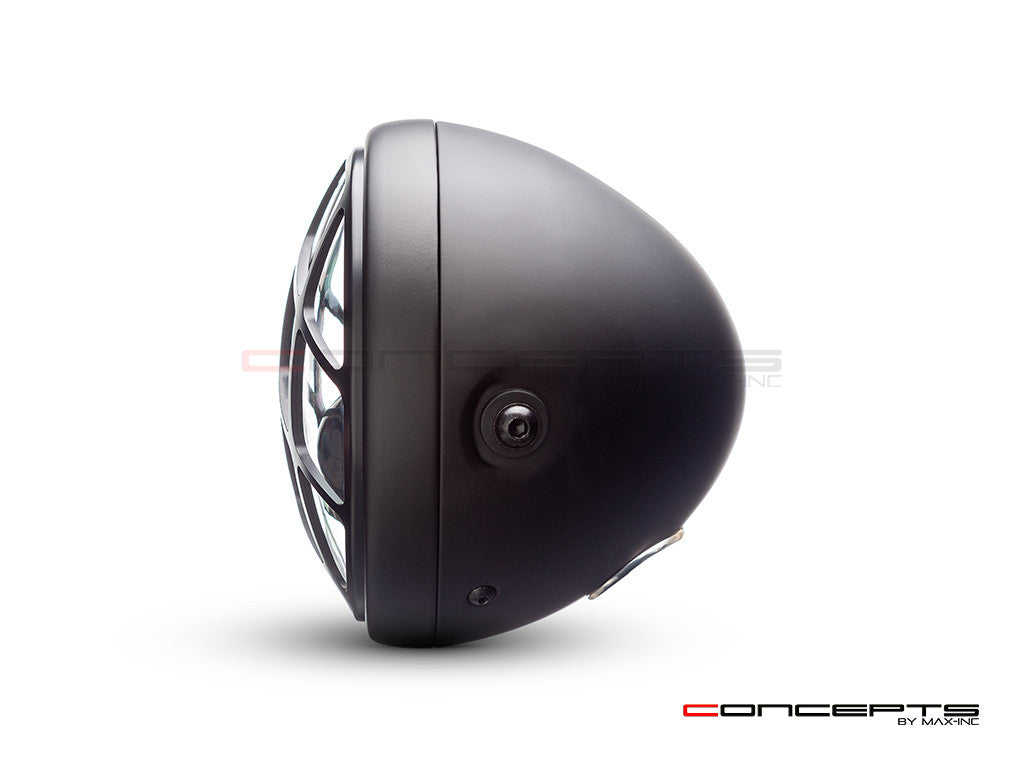 7.7" Matte Black Multi Projector LED Headlight + Spyder Grill Cover-Side