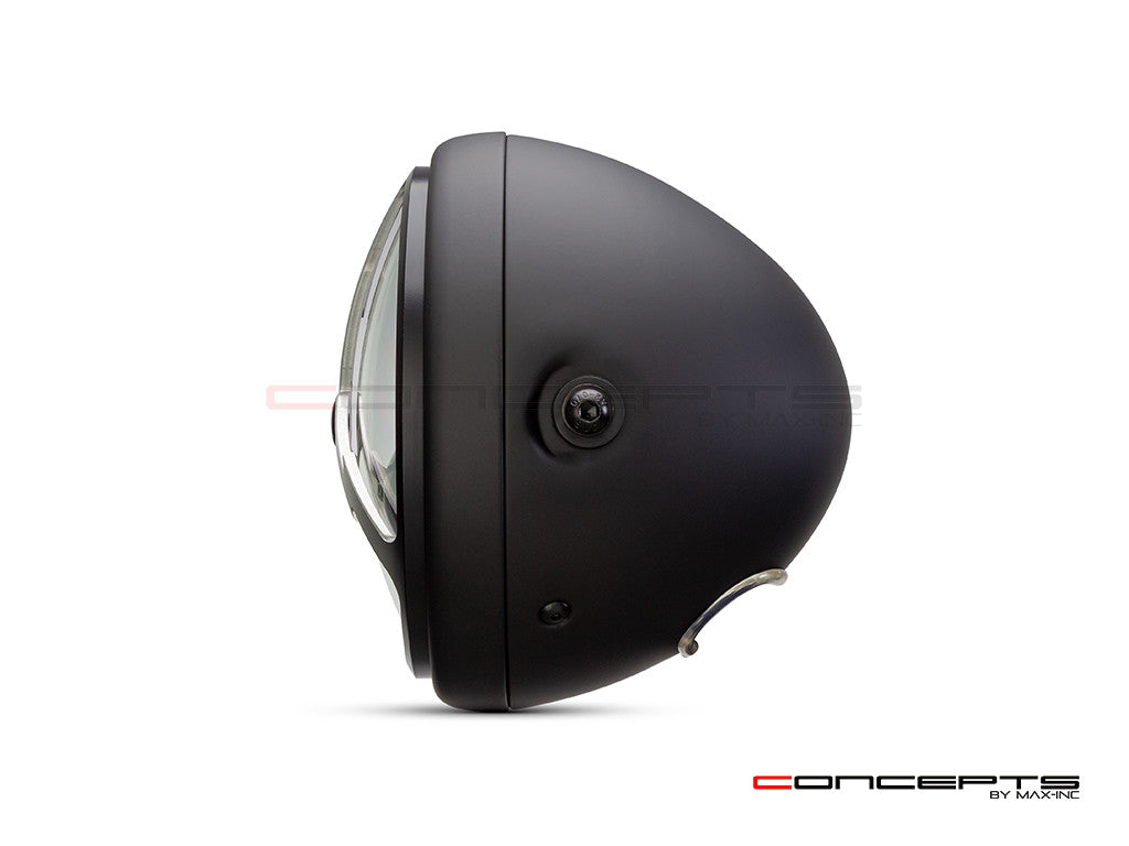 7.7" Matte Black + Contrast Multi Projector LED Headlight + Tri-Bolt Grill Cover-Side