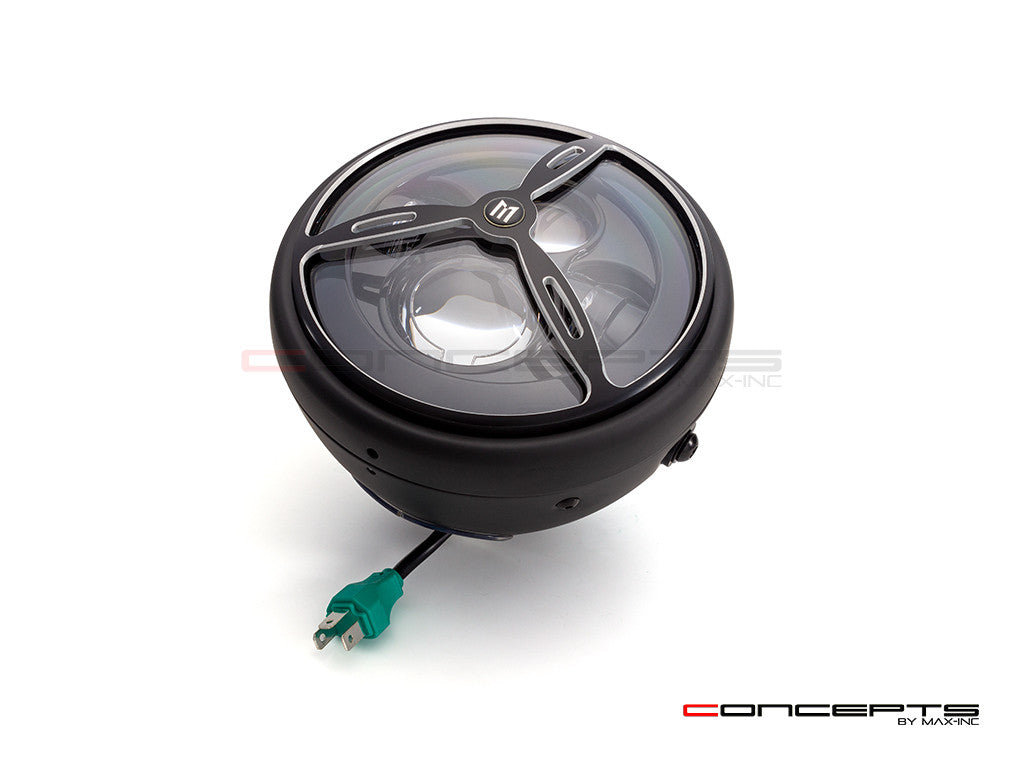 7.7" Matte Black + Contrast Multi Projector LED Headlight + Tri-Prop Grill Cover