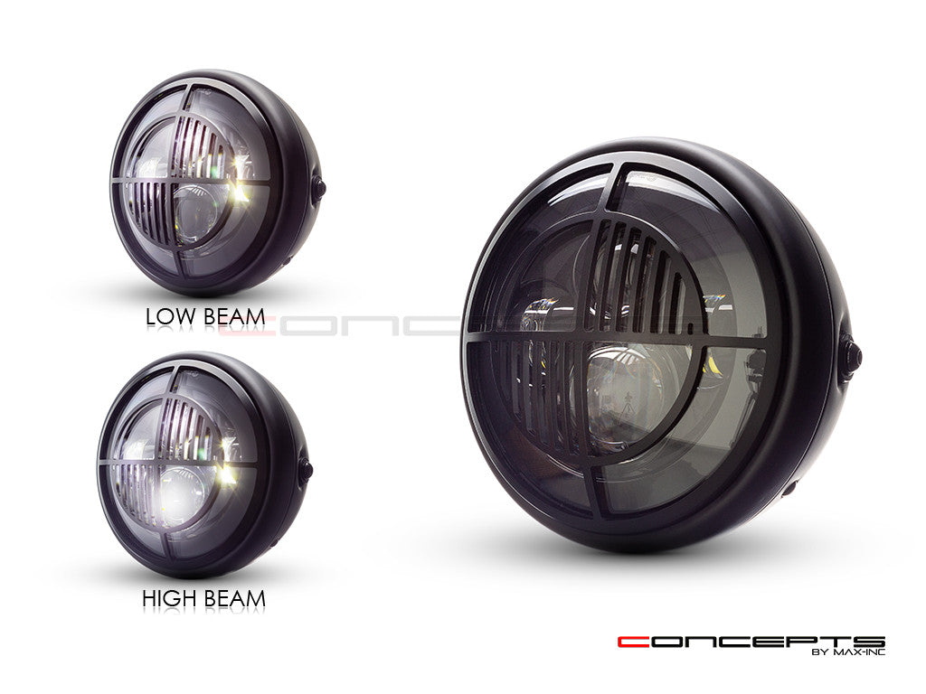 7.7" Matte Black Multi Projector LED Headlight + Beemer Grill Cover-Light Display