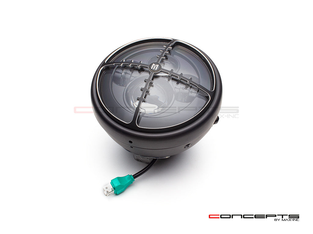 7.7" Matte Black + Contrast Multi Projector LED Headlight + Cross Hairs Grill Cover
