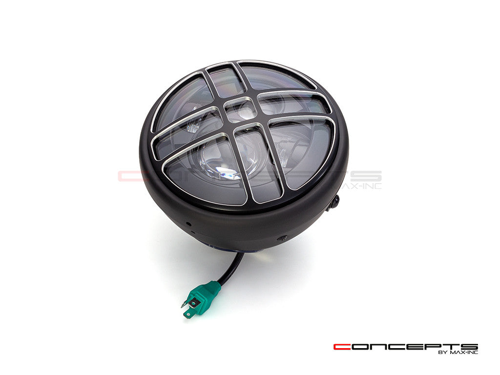 7.7" Matte Black + Contrast Multi Projector LED Headlight + Titan Grill Cover