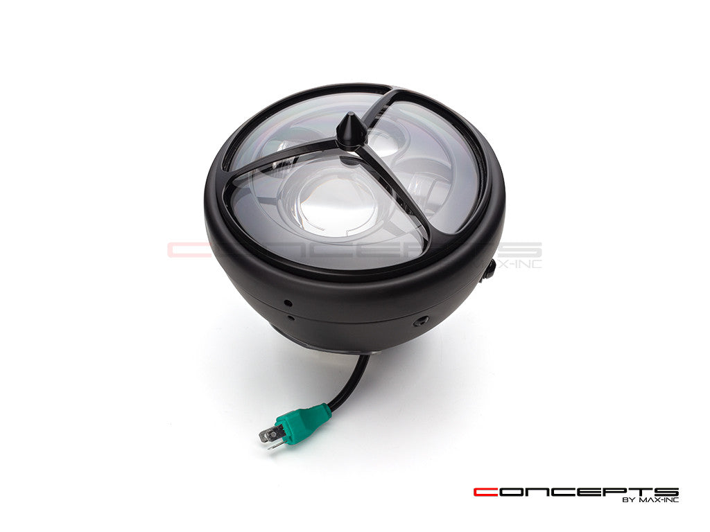 7.7" Matte Black Multi Projector LED Headlight + Tri-Benz Grill Cover