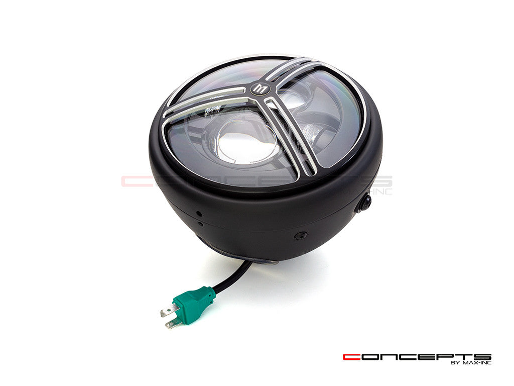 7.7" Matte Black + Contrast Multi Projector LED Headlight + Tri-Pro Grill Cover