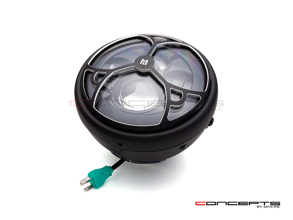 7.7" Matte Black + Contrast Multi Projector LED Headlight + Tri-Deco Grill Cover