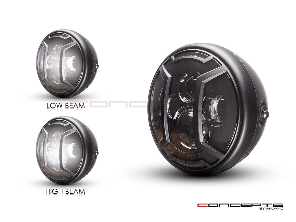 7.7" Matte Black Multi Projector LED Headlight + Armour Cover-Light Display