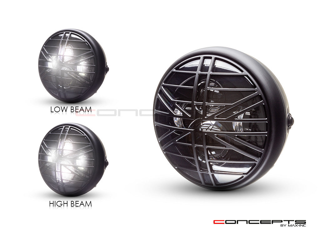 7.7" Matte Black Multi Projector LED Headlight + Union Jack Cover-Light Display