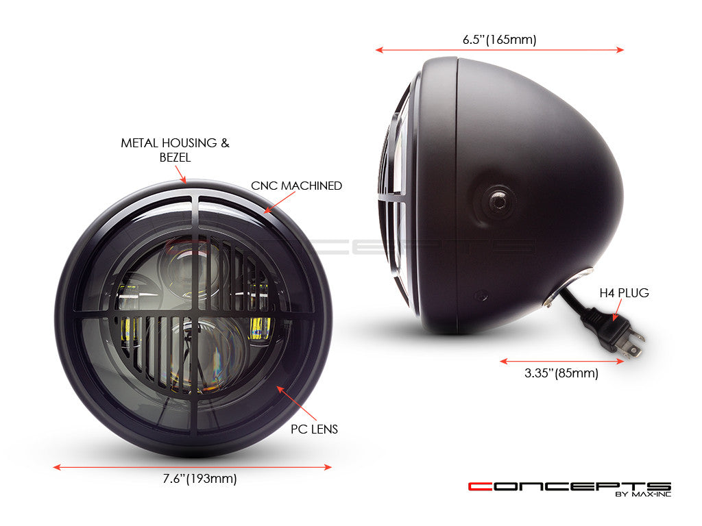 7.7" Matte Black Multi Projector LED Headlight + Beemer Grill Cover-Size