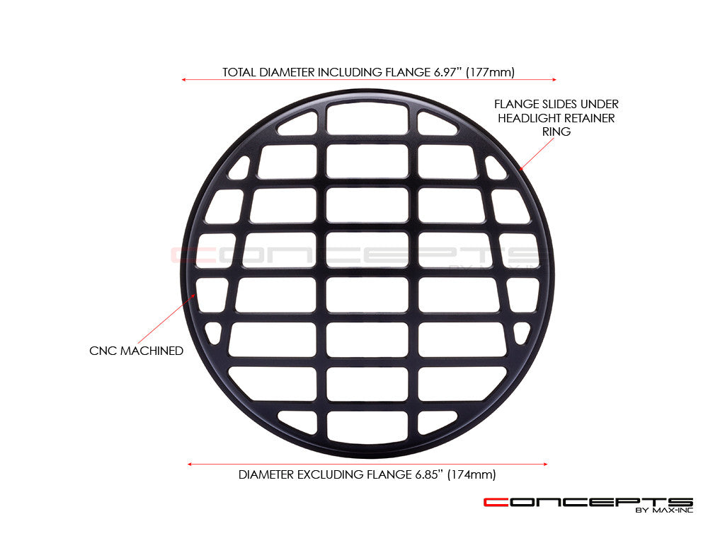 7" Futura Design Black CNC Aluminum Headlight Guard Cover
