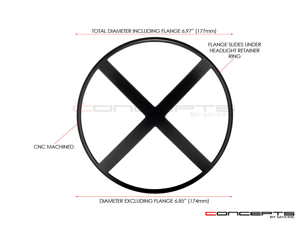 7" X-Rally Grille Design Black CNC Aluminum Headlight Guard Cover