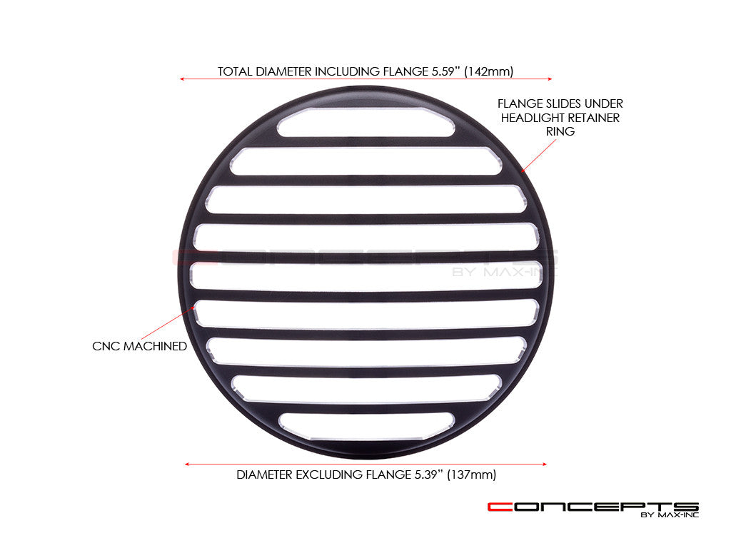 5.75" Vent Design Black / Contrast CNC Aluminum Headlight Guard Cover