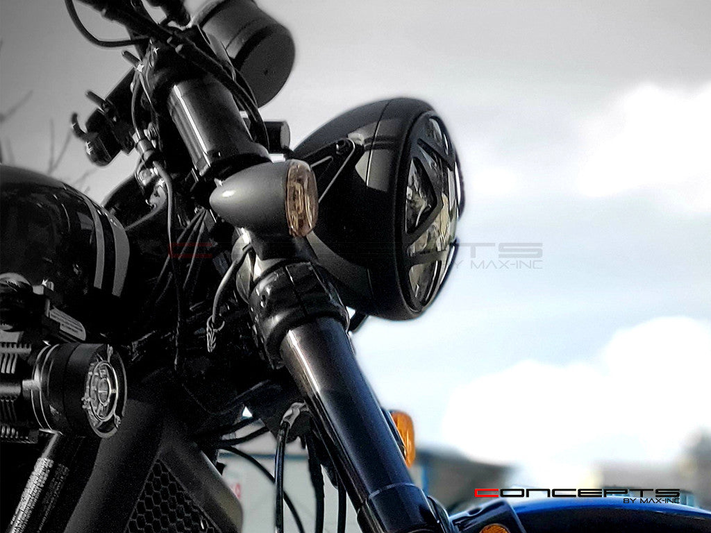 7.7" Matte Black Multi Projector LED Headlight + Big Star Grill Cover-Show