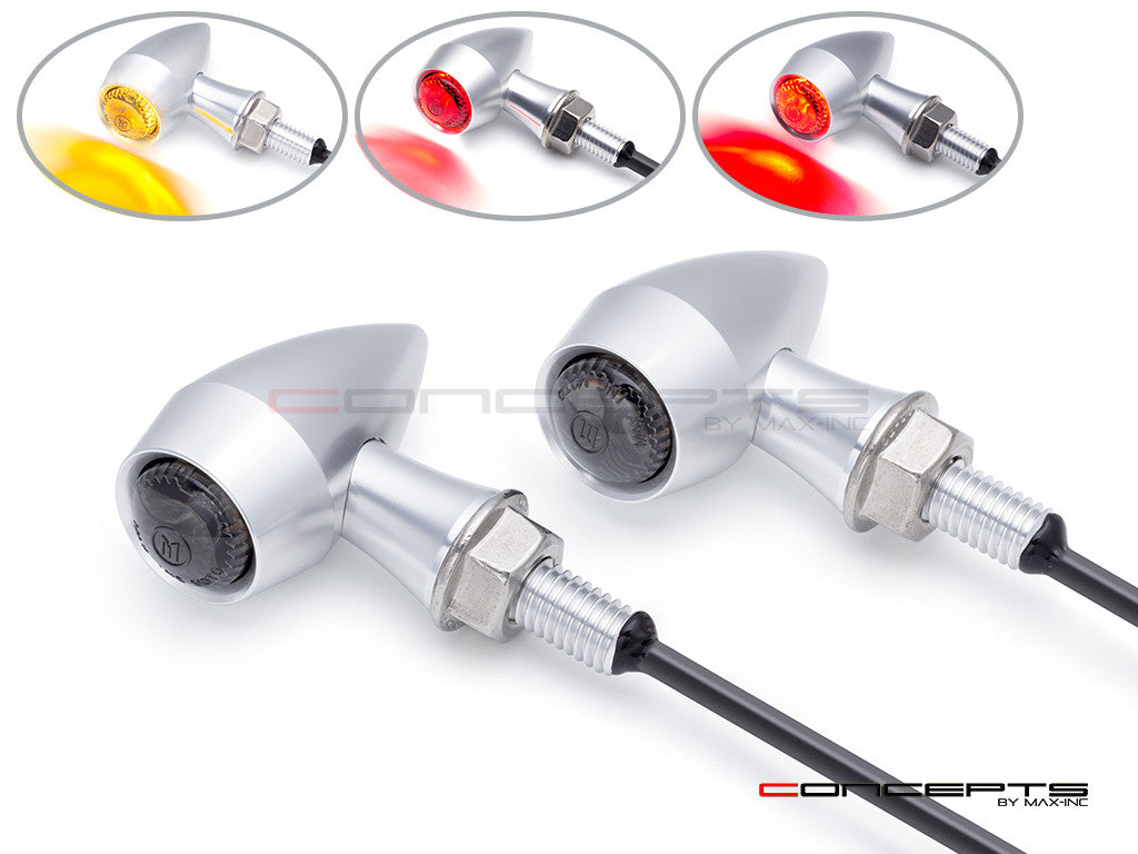 ARES Micro Raw CNC Billet Aluminum Integrated Rear LED Stop/Tail/Turn Signals - Raw + Clear Anodized (Amber Turn, Red Tail/Stop)