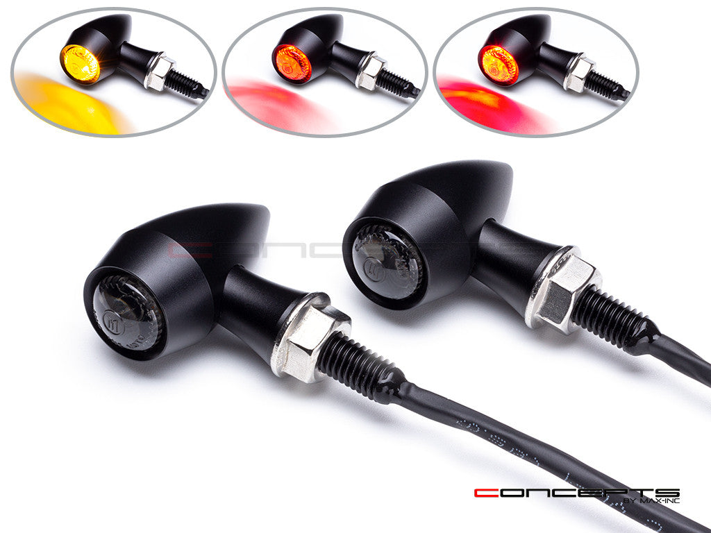 ARES Micro CNC Billet Aluminum Integrated LED Stop/Tail/Turn Signals - Dual Color (Amber Turn, Red Tail/Stop)