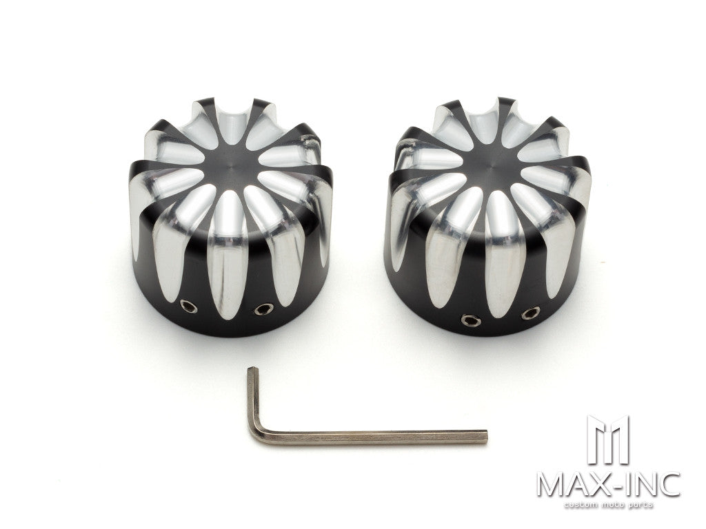 Motorcycle Front Axle Nut Covers Caps Aluminum Black Cut For Harley Sportster Touring Softail Dyna VRSC
