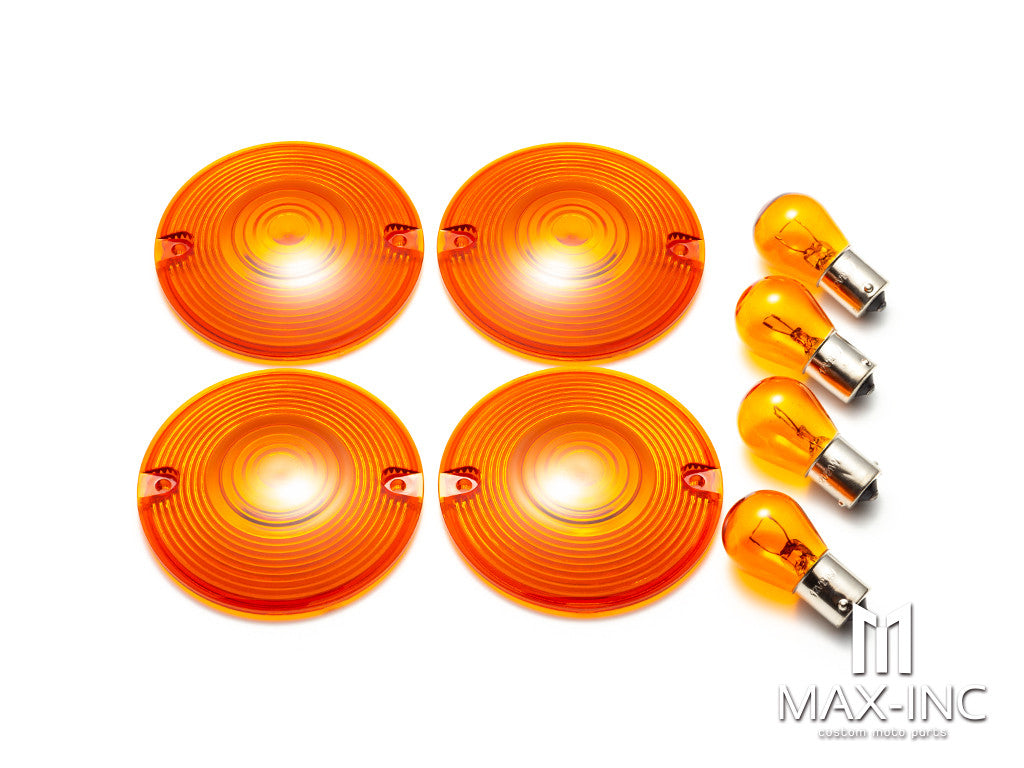 Harley Touring 4PCS Orange Turn Signal Light Lens + 4 PCS HALOGEN Bulbs