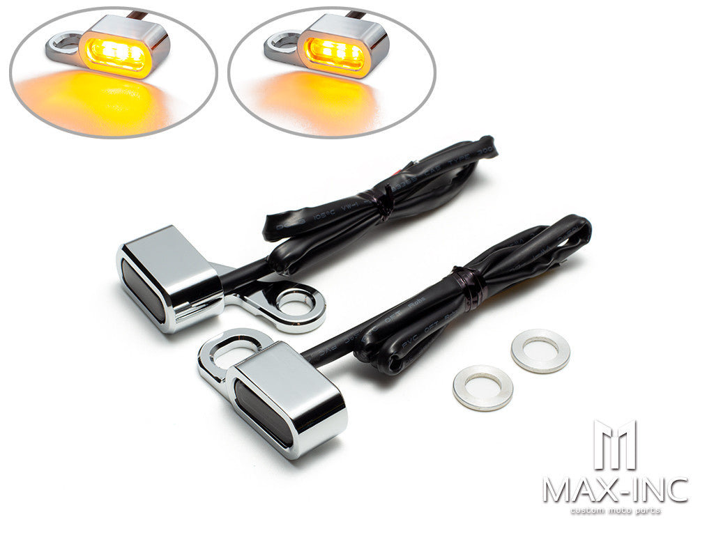 CHROME SMOKED Motorcycle Amber LED Mini Turn Signal Indicator Running Light Lamp