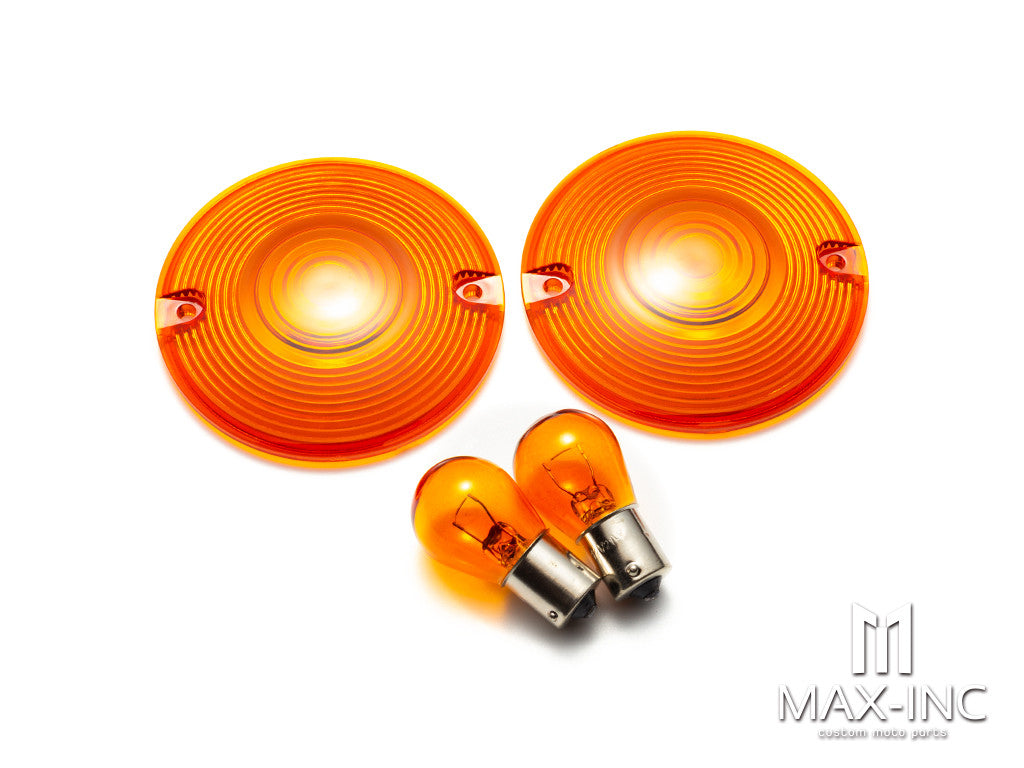 Harley Touring 2PCS Orange Turn Signal Light Lens + 2 PCS HALOGEN Bulbs