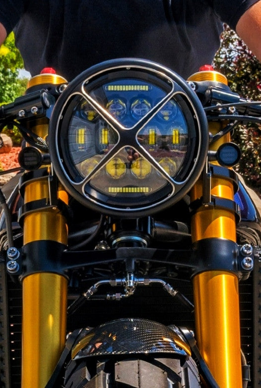 Cross Design 7" Black + Contrast Cut CNC Aluminum Headlight Guard Cover