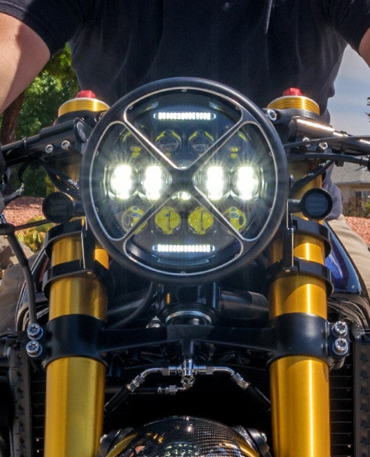 Cross Design 7" Black + Contrast Cut CNC Aluminum Headlight Guard Cover