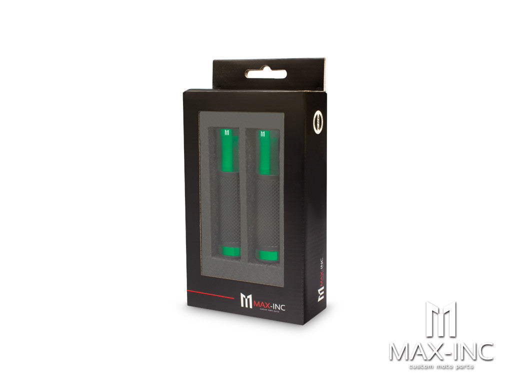 Retro Green Anodized CNC Machined Aluminum / Rubber Hand Grips - 7/8" (22mm)